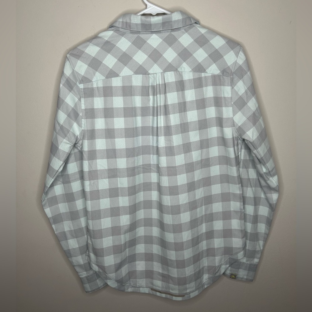 Pearl Izumi Women’s Rove Long Sleeve Flannel Button Up Ice Blue / Fog Plaid Sz M - Picture 4 of 15